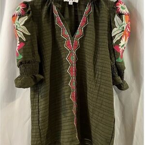THML Laurel Puff Sleeve Floral Embroidered Blouse XS